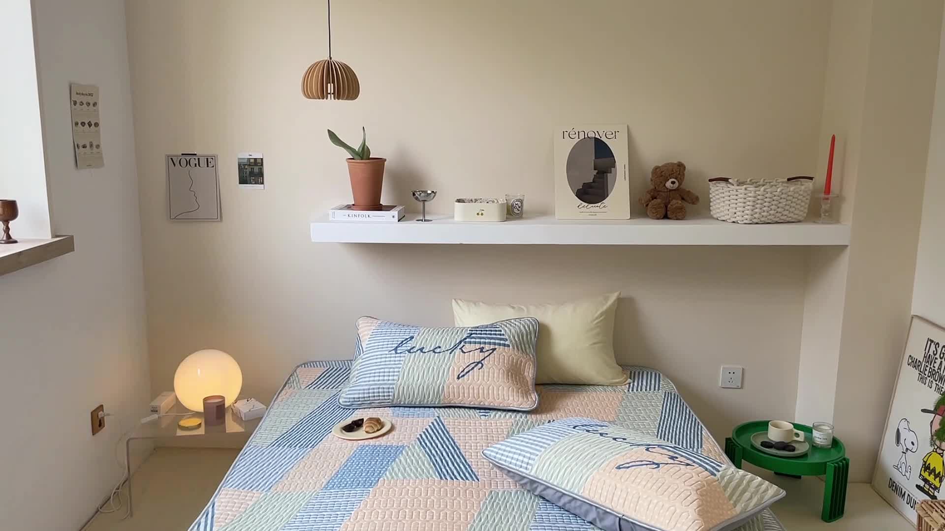 91家纺网 家纺一手货源 找家纺 顾里家纺 2022新款韩系凉感印花圆网软席 几何空间