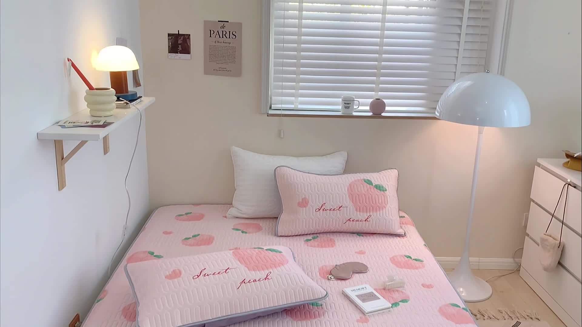 91家纺网 家纺一手货源 找家纺 顾里家纺 2022新款韩系凉感印花圆网软席 粉心桃桃