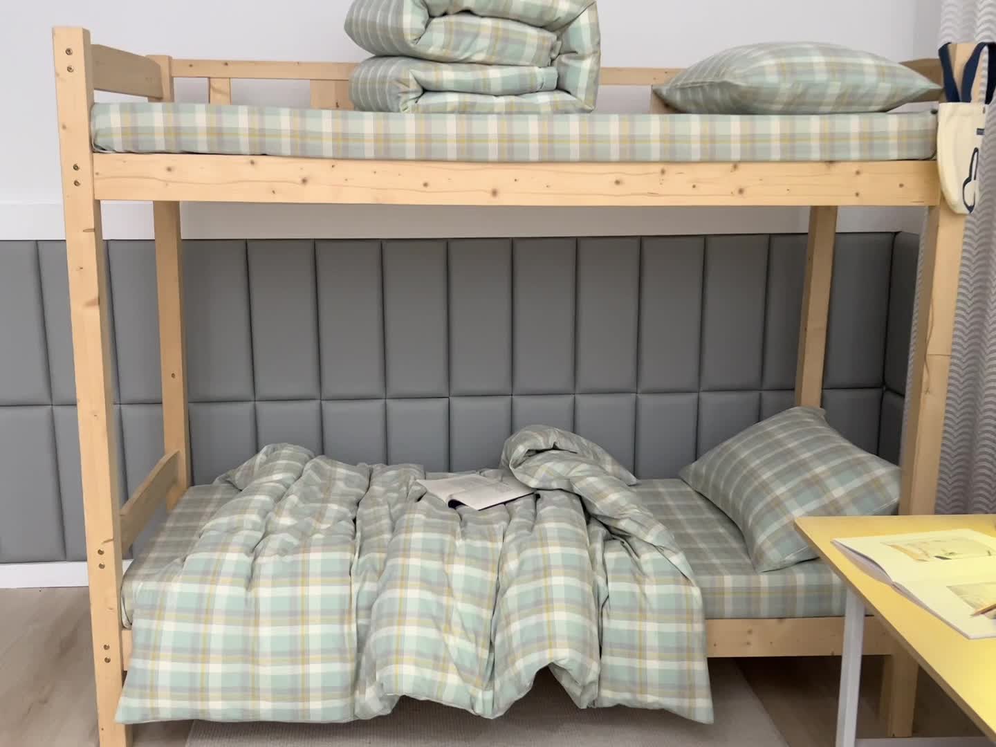 91家纺网 家纺一手货源 找家纺 柠萌家居 A类全棉色织水洗棉三件套学生季宿舍上下铺 遇见绿格