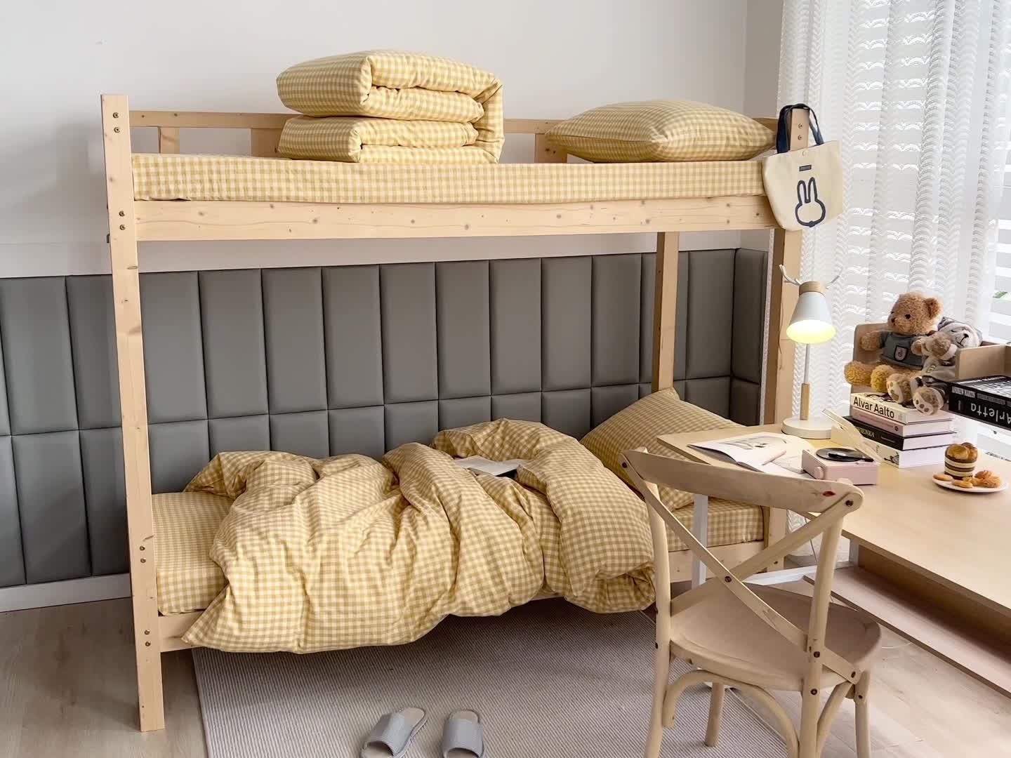 91家纺网 家纺一手货源 找家纺 柠萌家居 新款A类全棉色织水洗棉三件套学生季宿舍上下铺小黄格