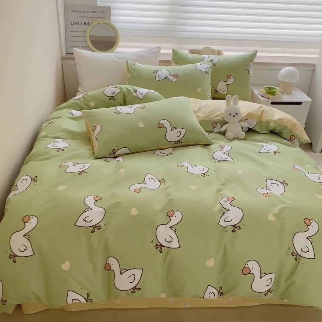 91家纺网 家纺一手货源 找家纺 麦伦 2022新款13372全棉儿童卡通系列四件套 咏鹅