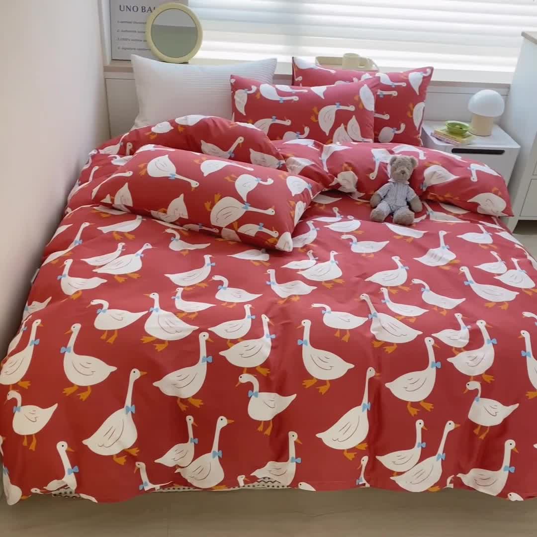 91家纺网 家纺一手货源 找家纺 麦伦 2022新款13372全棉儿童卡通系列四件套 绅士鹅