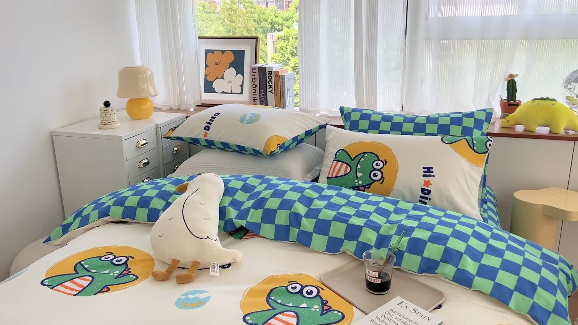 91家纺网 家纺一手货源 找家纺 麦伦 2022新款13372全棉儿童卡通系列四件套 蒂诺龙