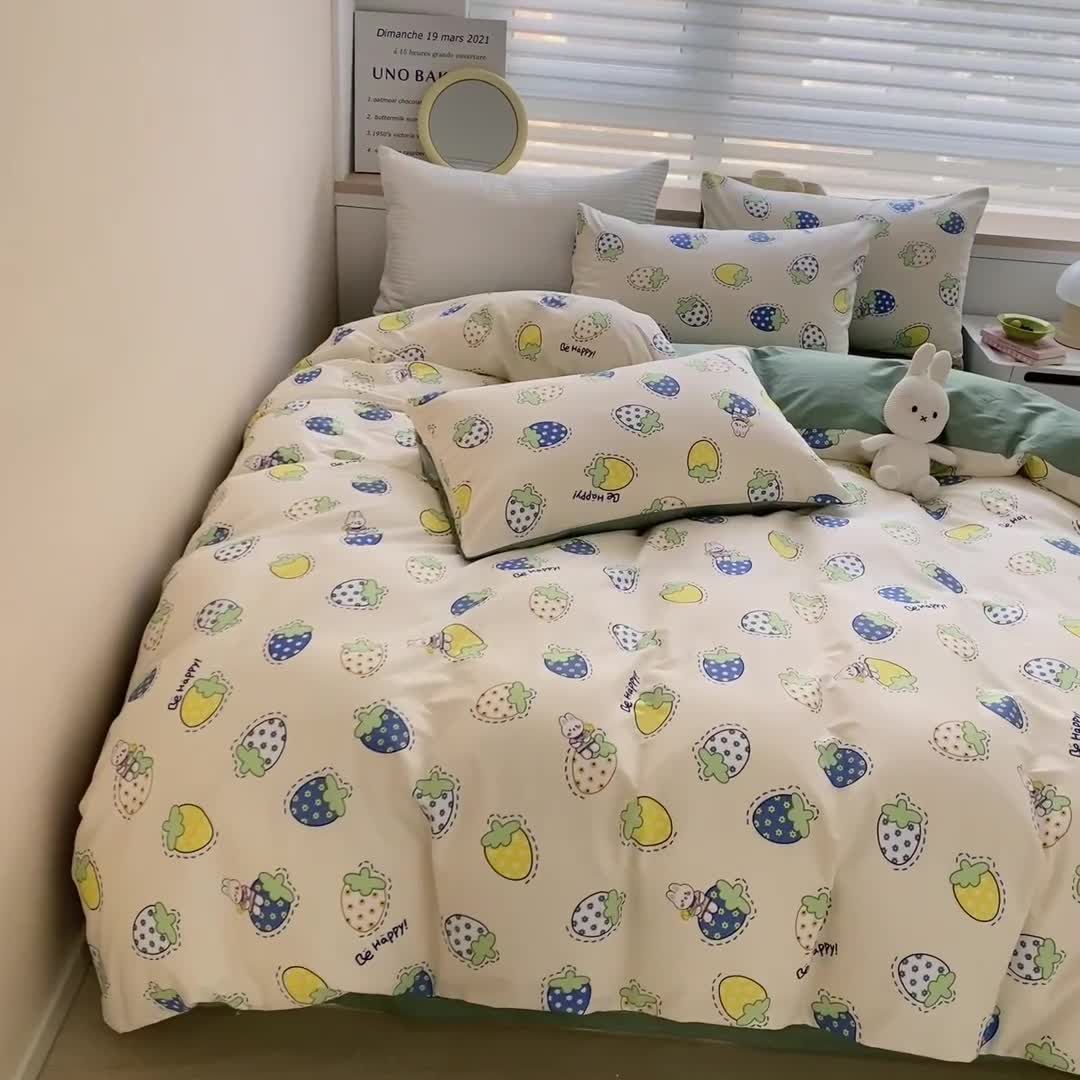 91家纺网 家纺一手货源 找家纺 麦伦 2022新款13372全棉儿童卡通系列四件套 草莓啵啵