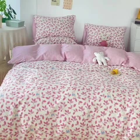 91家纺网 家纺一手货源 找家纺 麦伦 2022新款13372全棉儿童卡通系列四件套 菲菲兔粉