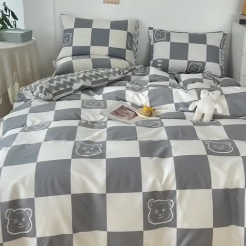 91家纺网 家纺一手货源 找家纺 麦伦 2022新款13372全棉儿童卡通系列四件套 灰格熊