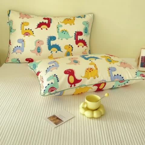 91家纺网 家纺一手货源 找家纺 良佐生活 2022新款60s全棉贡缎卡通印花枕套（单只） 小神龙