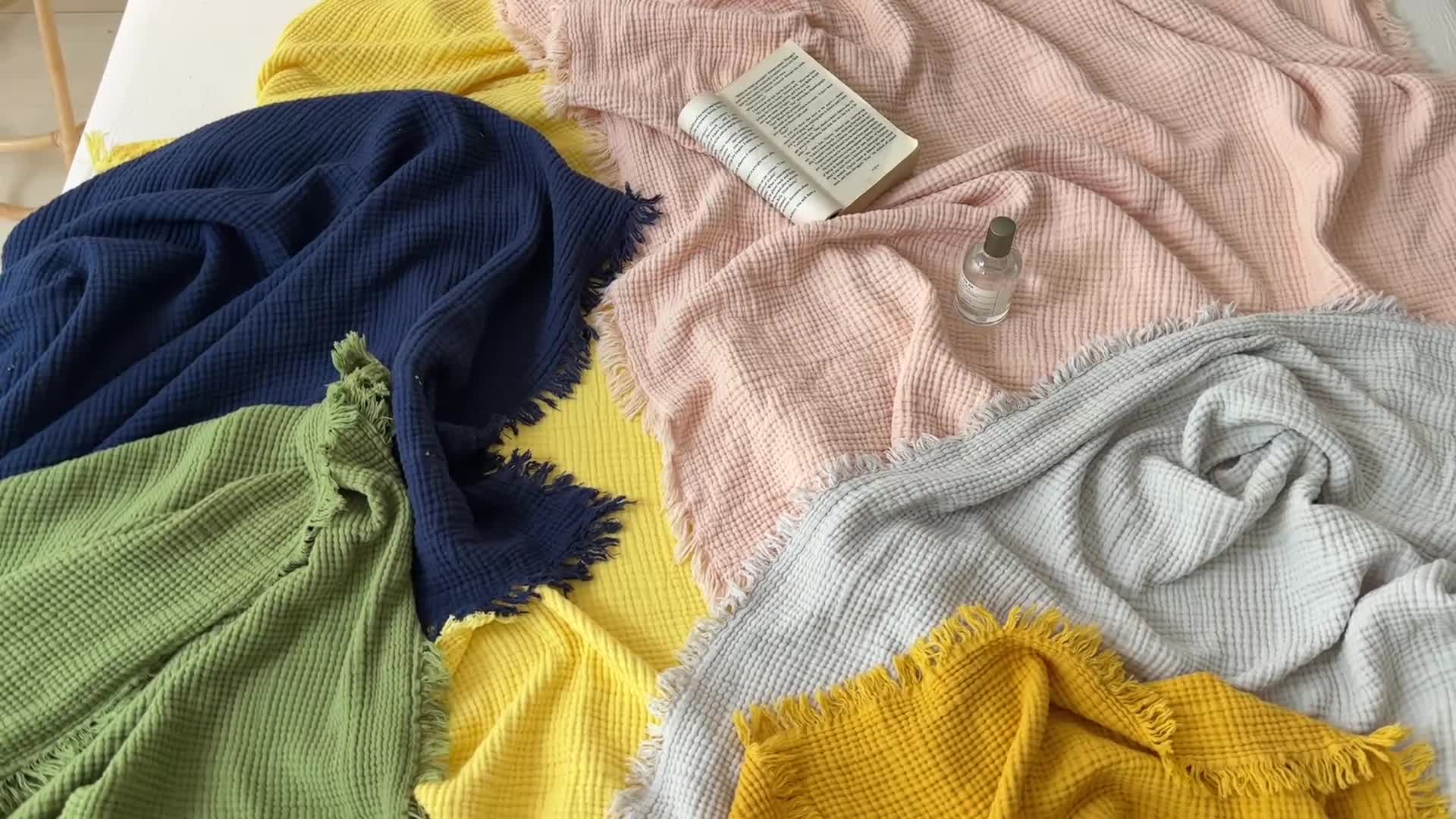 91家纺网 家纺一手货源 找家纺 （总）淑女公社 2025四季新款四层纱皱皱流苏毯