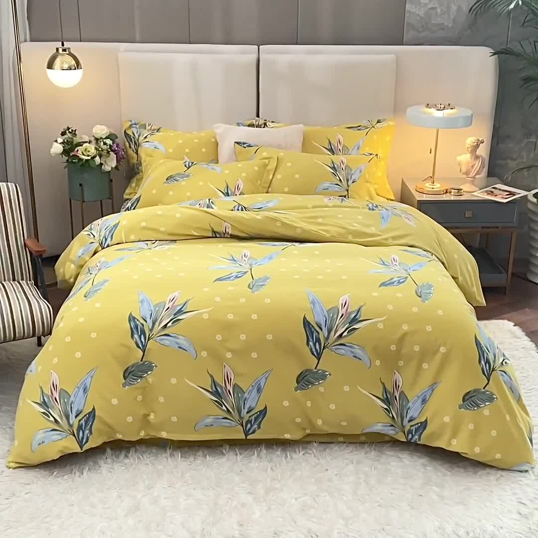 91家纺网 家纺一手货源 找家纺 金纱玉纺 2022新款全棉印花加厚磨毛四件套 芳菲四月-黄