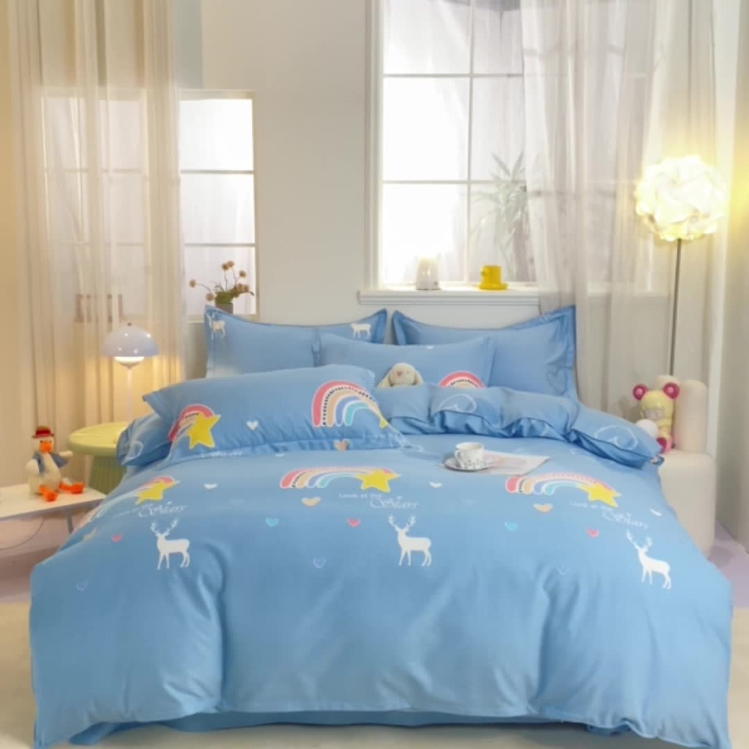 91家纺网 家纺一手货源 找家纺 喷气AB版生态加厚长绒棉纯棉全棉磨毛印花四件套三件套直播