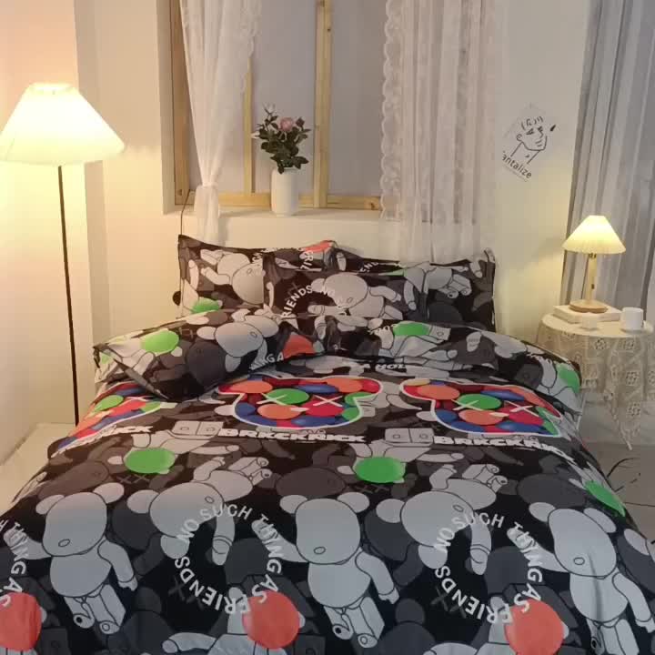 91家纺网 家纺一手货源 找家纺 乐居坊 2022新款芦荟棉四件套暴力彩虹