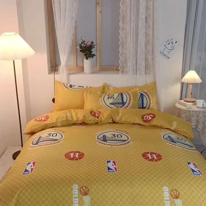 91家纺网 家纺一手货源 找家纺 乐居坊 2022新款芦荟棉四件套金州勇士-主