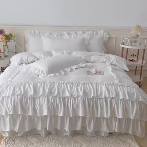 91家纺网 家纺一手货源 找家纺 乐卧家居 2026新款贝拉花边系列四件套 贝拉-奶油白