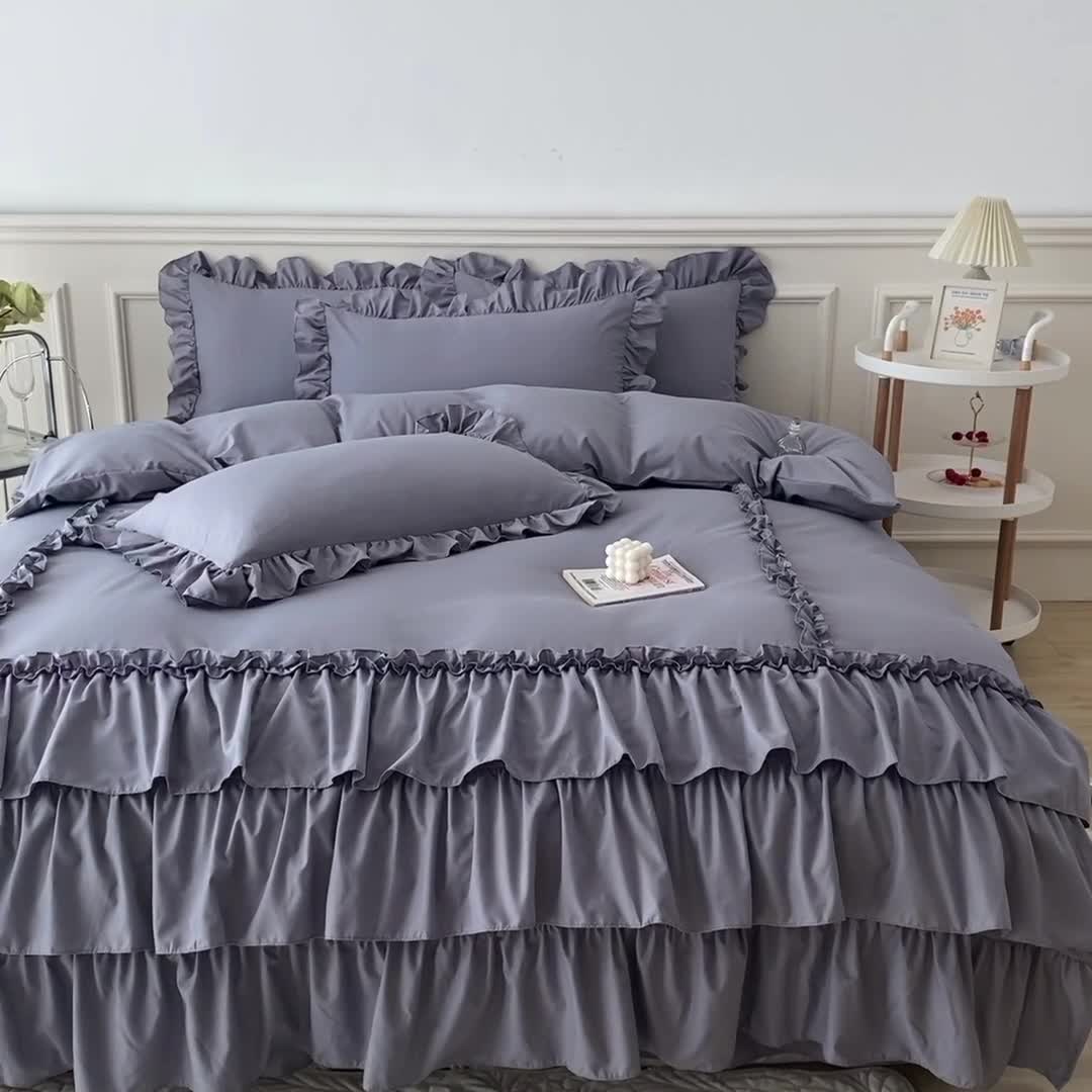 91家纺网 家纺一手货源 找家纺 乐卧家居 2026新款贝拉花边系列四件套 贝拉-奶油灰