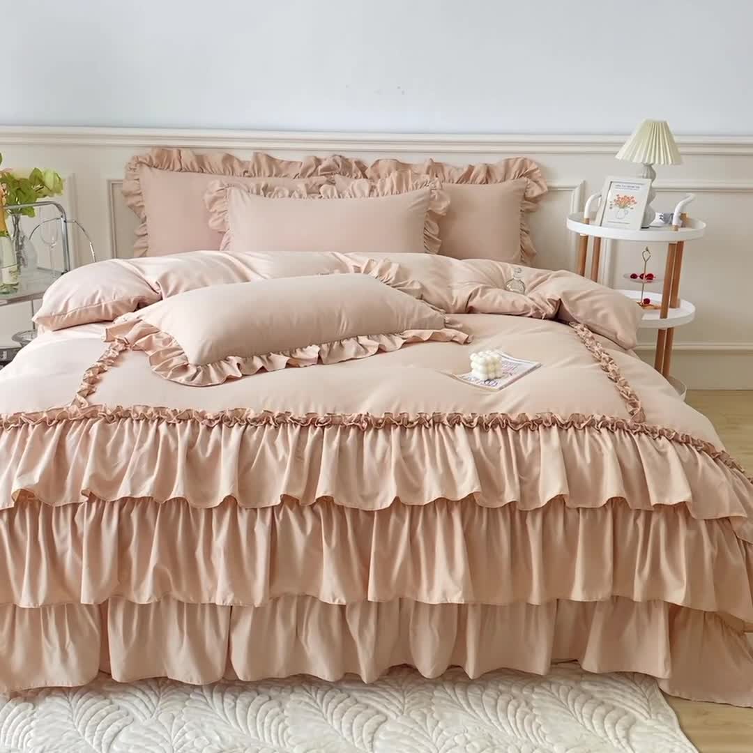 91家纺网 家纺一手货源 找家纺 乐卧家居 2026新款贝拉花边系列四件套 贝拉-奶油咖