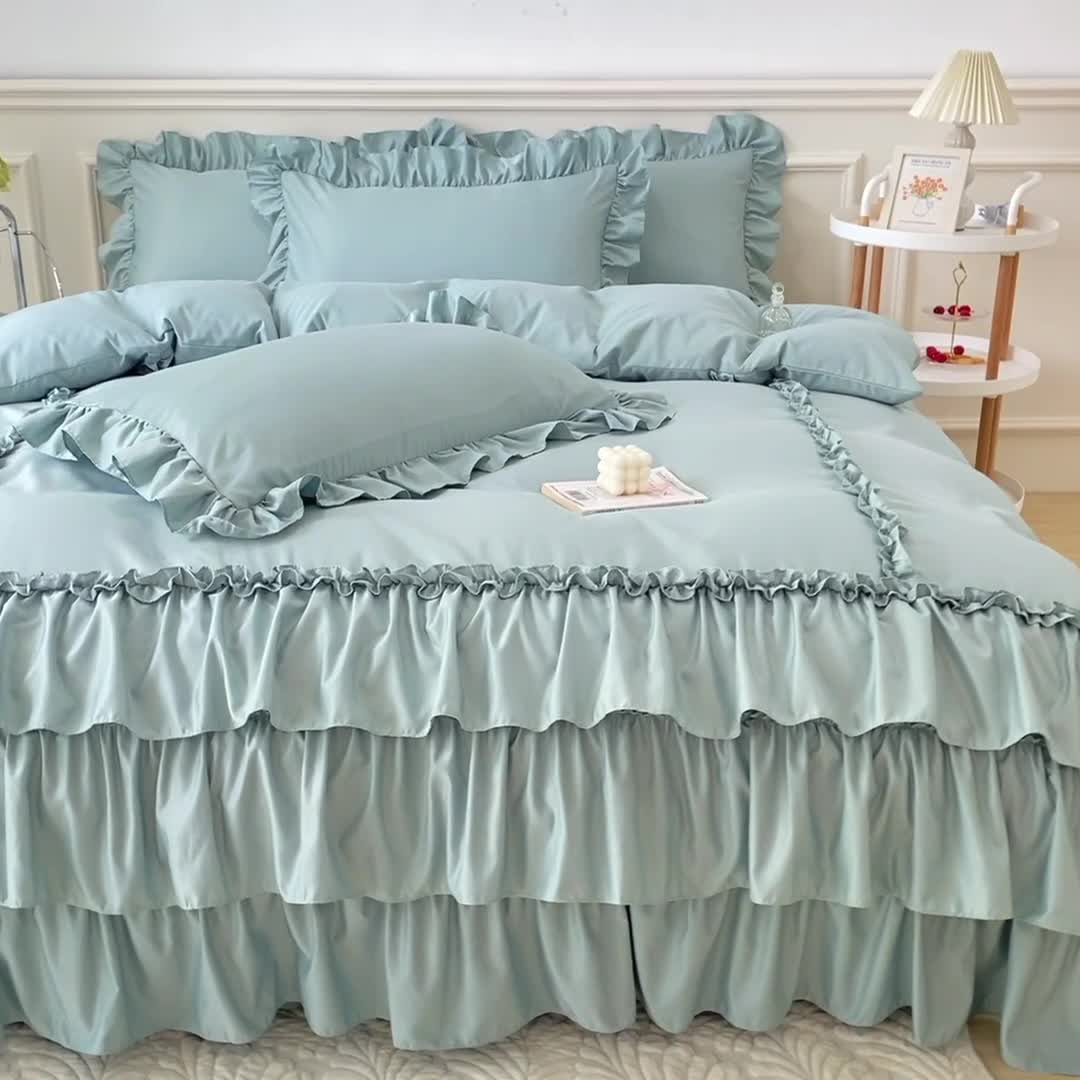 91家纺网 家纺一手货源 找家纺 乐卧家居 2026新款贝拉花边系列四件套 贝拉-奶油绿