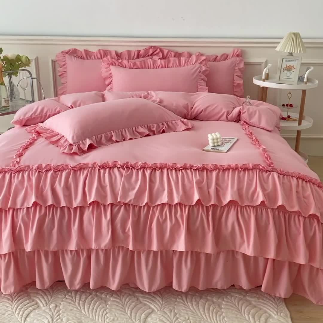 91家纺网 家纺一手货源 找家纺 乐卧家居 2026新款贝拉花边系列四件套 贝拉-樱花粉