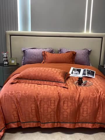 91家纺网 家纺一手货源 找家纺 优悦生活馆 2024新款工艺款提花磨毛四件套 格拉迪斯-桔