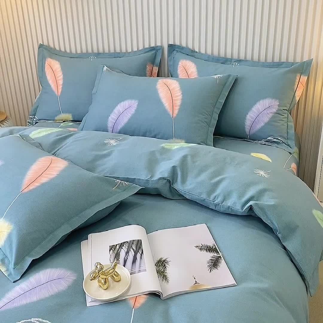 91家纺网 家纺一手货源 找家纺 杜先生 2023新款全棉加厚磨毛系列四件套夏日风情-绿