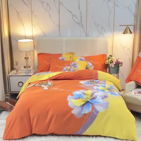 91家纺网 家纺一手货源 找家纺 金纱玉纺2022新款全棉生态大版磨毛四件套 贝瑶-桔