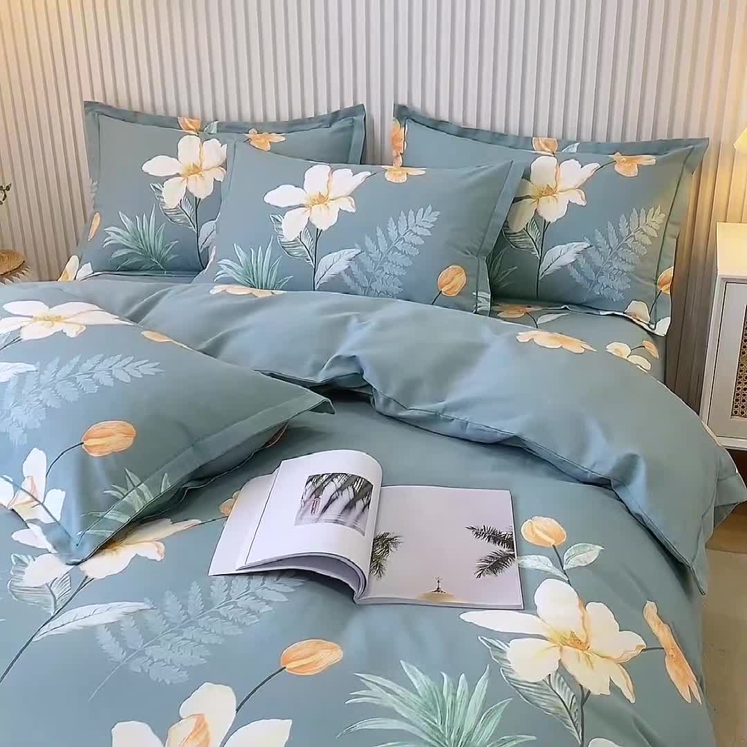 91家纺网 家纺一手货源 找家纺 杜先生新款全棉加厚磨毛系列床单甜花拾影-绿（直角床单）