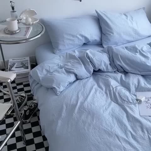 91家纺网 家纺一手货源 找家纺 曼谷 新款泡泡四件套博主同款立体小泡芙四件套 浅蓝泡泡