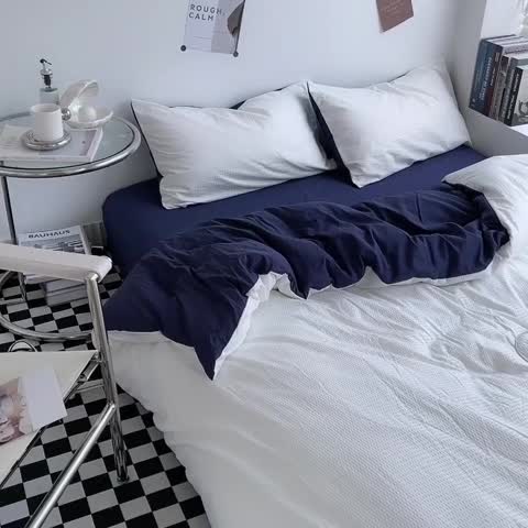 91家纺网 家纺一手货源 找家纺 曼谷 新款泡泡四件套博主同款立体小泡芙四件套 蓝靛泡泡