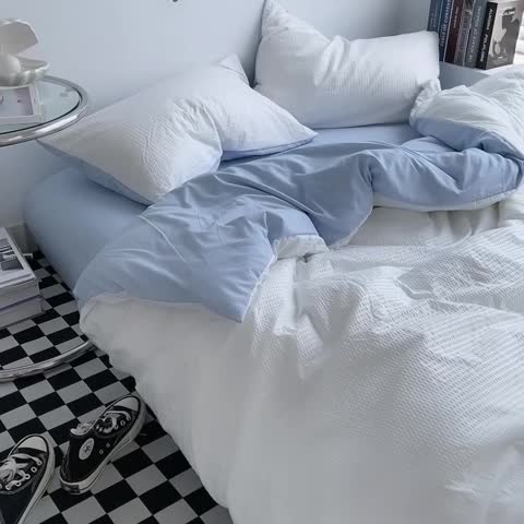 91家纺网 家纺一手货源 找家纺 曼谷 新款泡泡四件套博主同款立体小泡芙四件套 白蓝泡泡