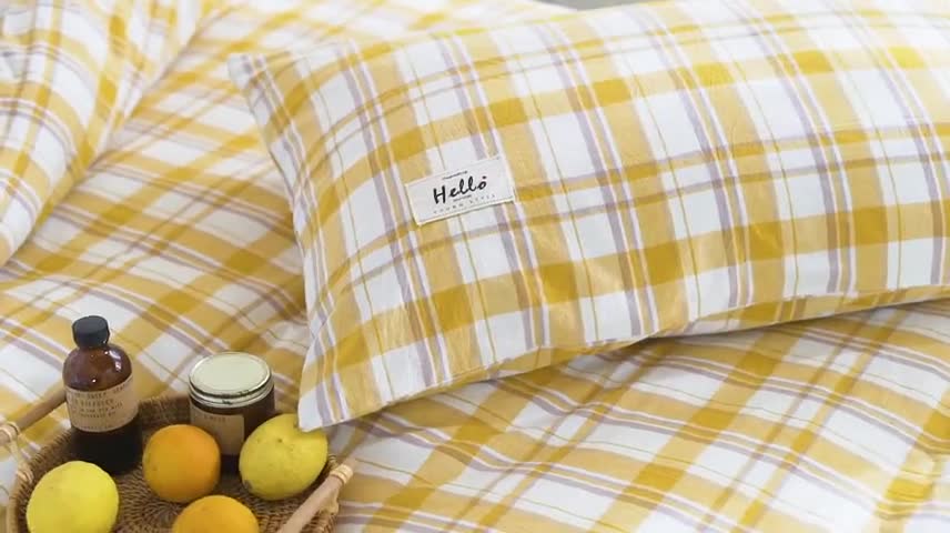 91家纺网 家纺一手货源 找家纺 北欧良品2022新款A类纯色织水洗棉学生上下铺四件套 芒果格