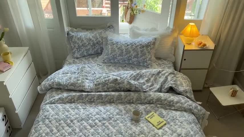 91家纺网 家纺一手货源 找家纺 淑女公社家纺 2022新款四季多功能全夹棉四件套 似水流年