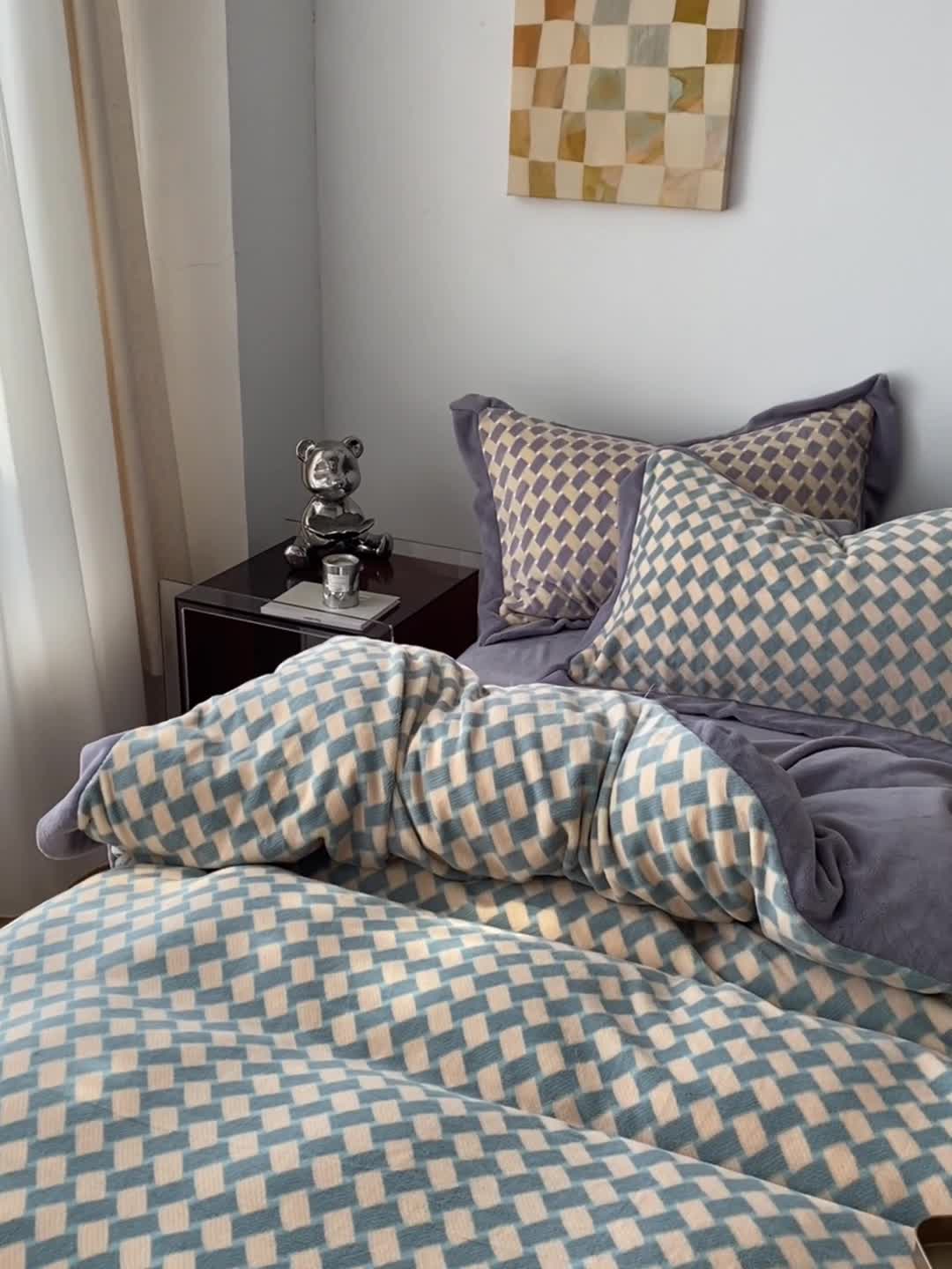 91家纺网 家纺一手货源 找家纺 佳梦家纺 2022新款240克高端色织牛奶绒四件套-织梦 织梦（艾青）