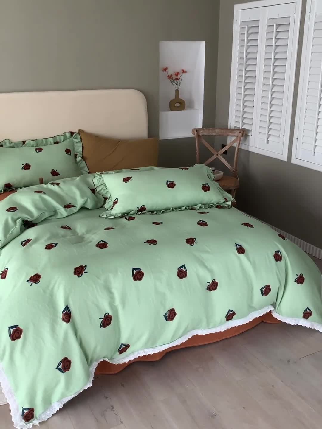 91家纺网 家纺一手货源 找家纺 怡家居 2022新款全棉A类双层纱韩版四件套 春意