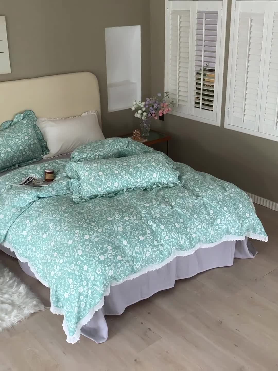 91家纺网 家纺一手货源 找家纺 怡家居 2022新款全棉A类双层纱韩版四件套 沐风