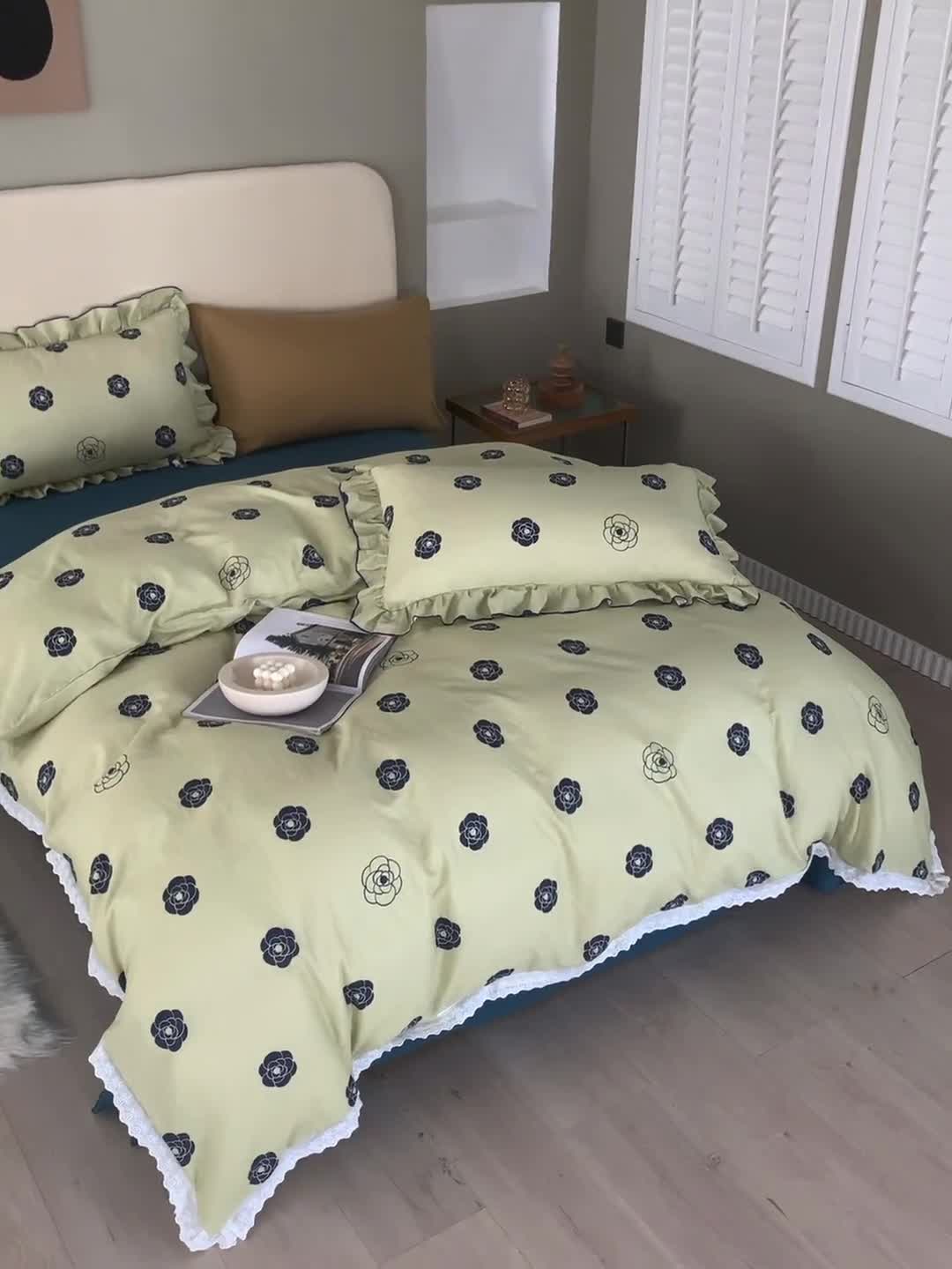 91家纺网 家纺一手货源 找家纺 怡家居 2022新款全棉A类双层纱韩版四件套 山茶花