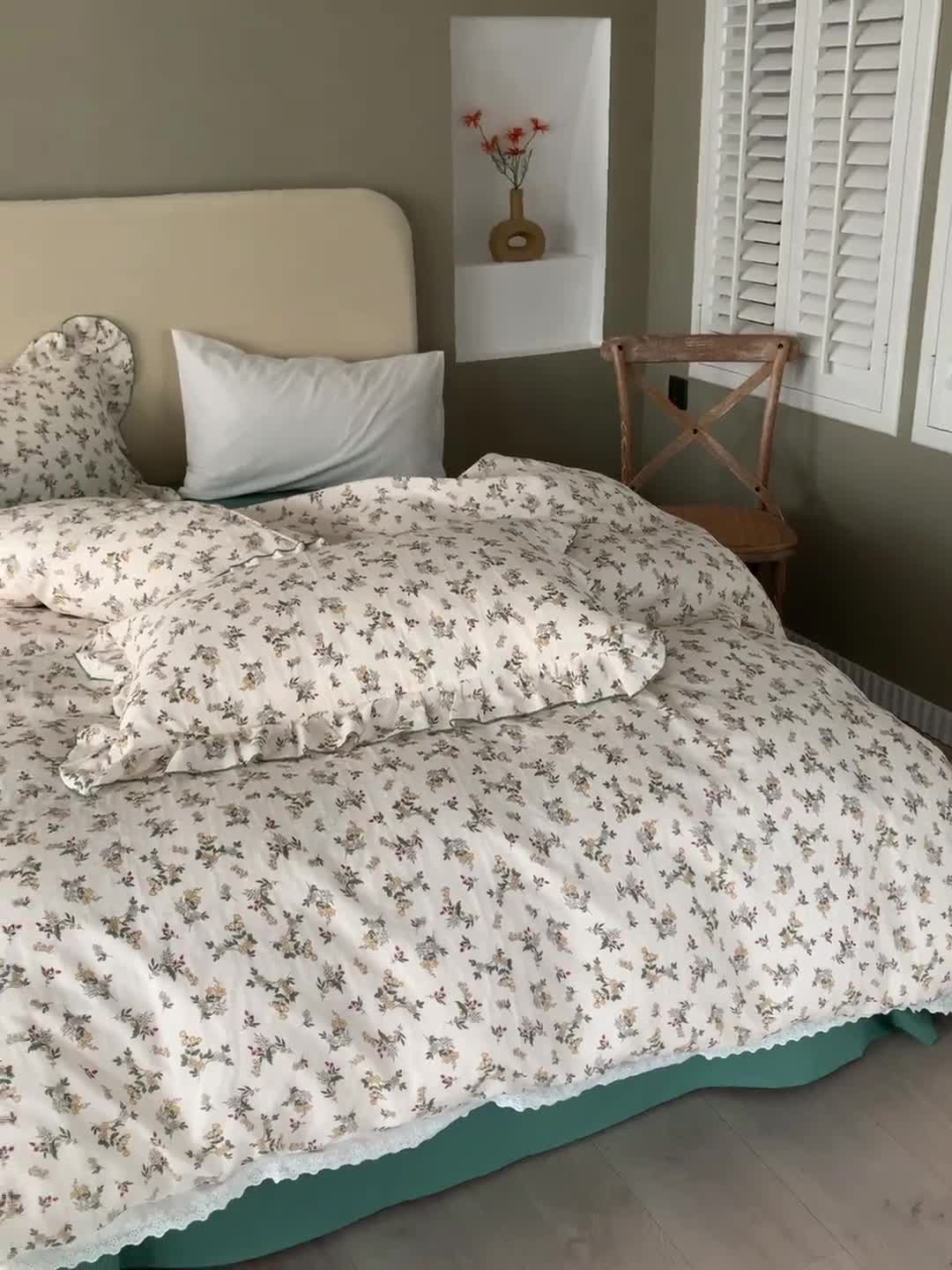 91家纺网 家纺一手货源 找家纺 怡家居 2022新款全棉A类双层纱韩版四件套 素雅米