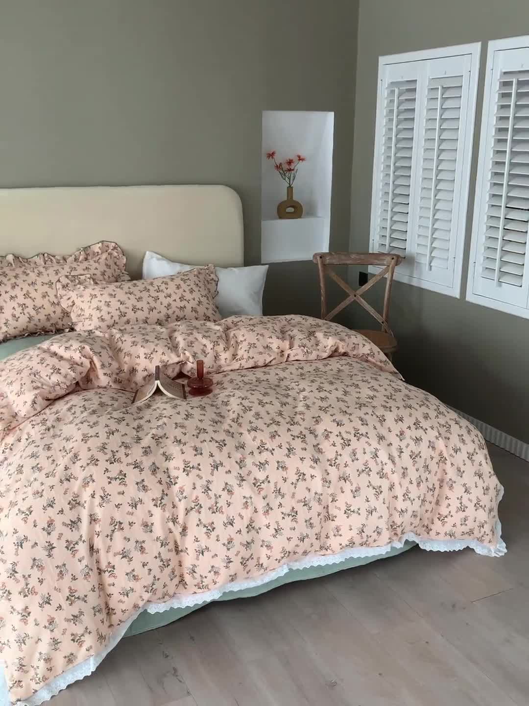 91家纺网 家纺一手货源 找家纺 怡家居 2022新款全棉A类双层纱韩版四件套 素雅驼