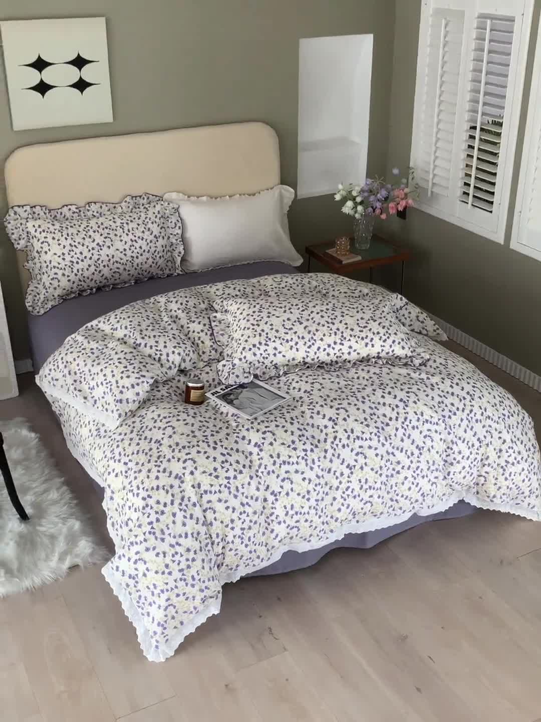 91家纺网 家纺一手货源 找家纺 怡家居 2022新款全棉A类双层纱韩版四件套 叶语纷飞