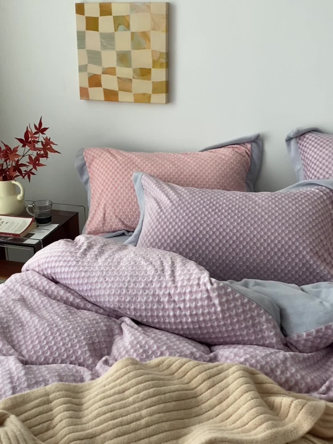 91家纺网 家纺一手货源 找家纺 佳梦家纺 2022新款240克芙暖绒提花四件套-寻梦 寻梦（紫薯）