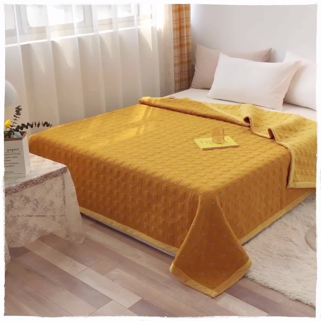 91家纺网 家纺一手货源 找家纺 卡奥 2023新款水洗全棉婴儿绒盖毯双人床盖AB版毛毯 暖晨-小格