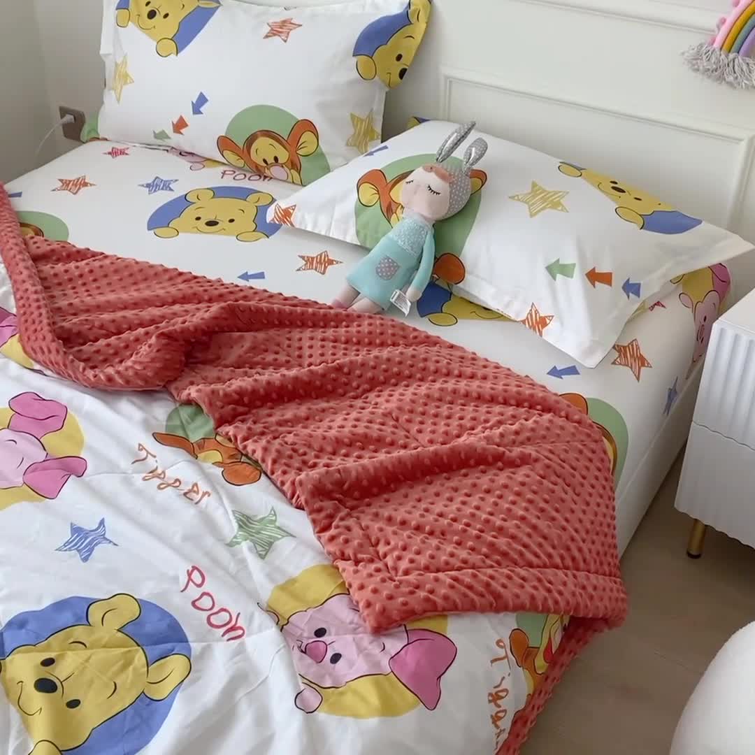 91家纺网 家纺一手货源 找家纺 一米阳光 2022新款迪士尼豆豆绒夏被四件套 维尼家族（大头像）