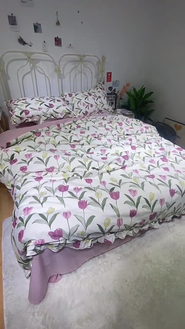 91家纺网 家纺一手货源 找家纺 棉生活 2022新款韩系花边碎花四件套 郁金香