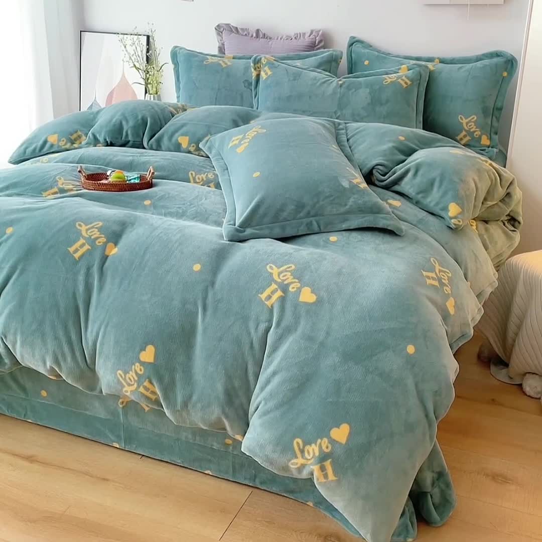 91家纺网 家纺一手货源 找家纺 2024新230克牛奶绒印花四件套定做定制任意尺寸 爱之物语