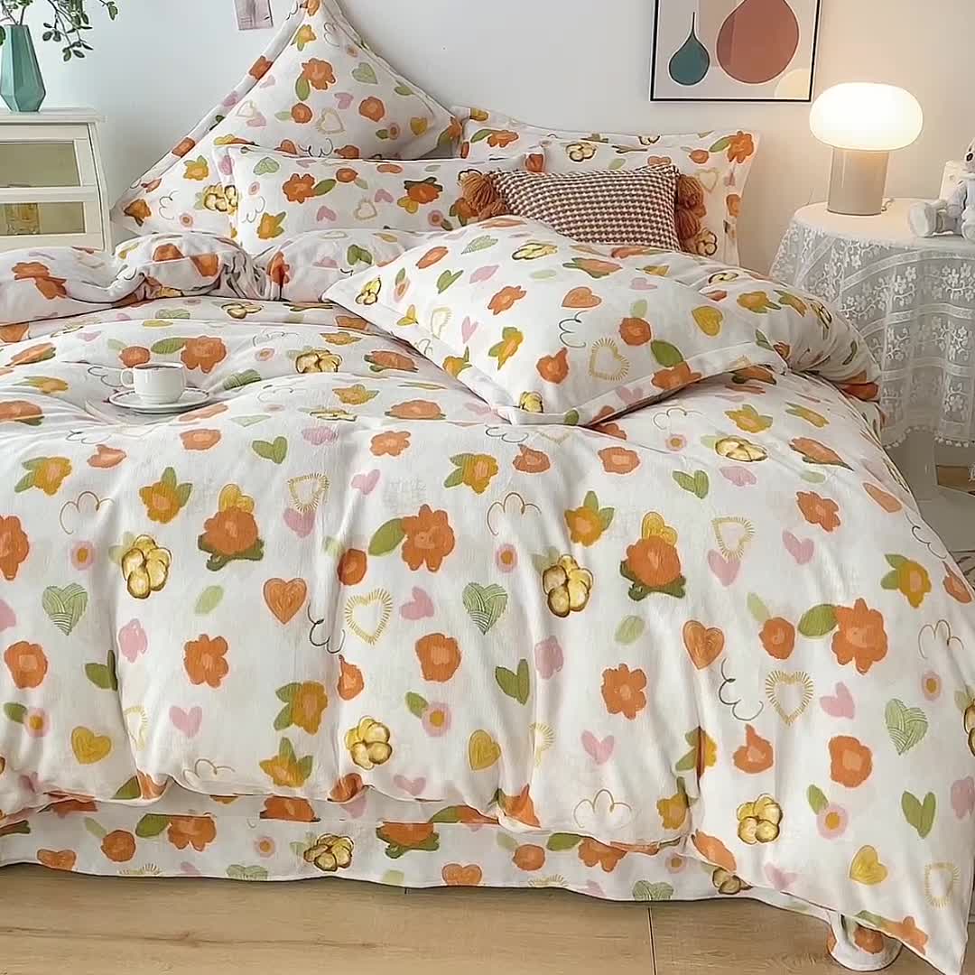 91家纺网 家纺一手货源 找家纺 2024新230克牛奶绒印花四件套 定做定制任意尺寸 春晓