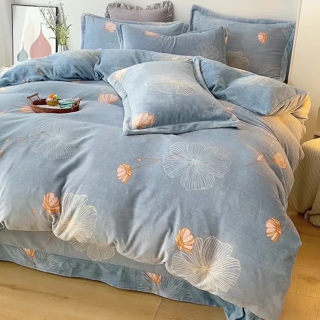 91家纺网 家纺一手货源 找家纺 2024新230克牛奶绒印花四件套定做定制任意尺寸 荷塘月色