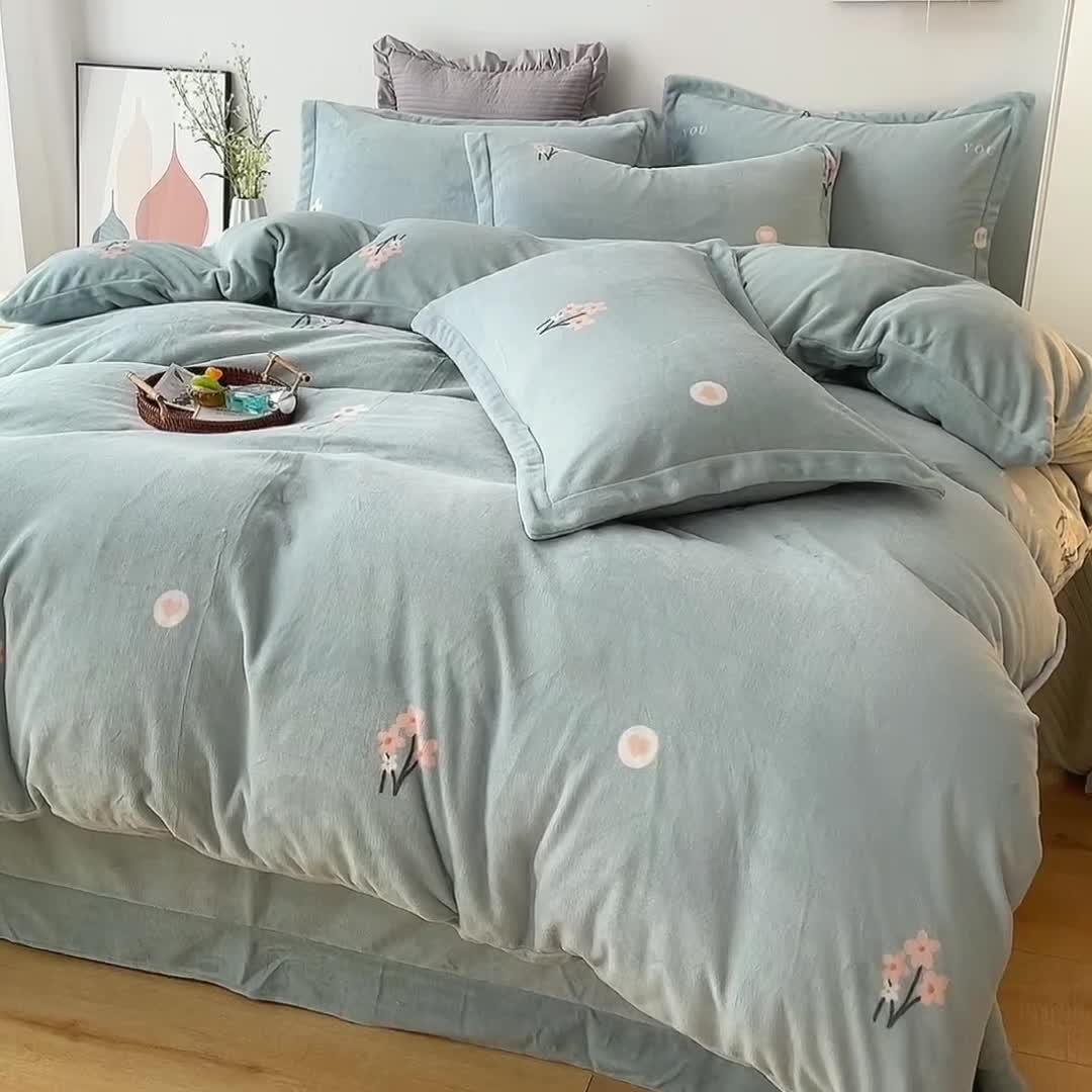 91家纺网 家纺一手货源 找家纺 2024新款230克牛奶绒印花四件套 定做定制任意尺寸 静香