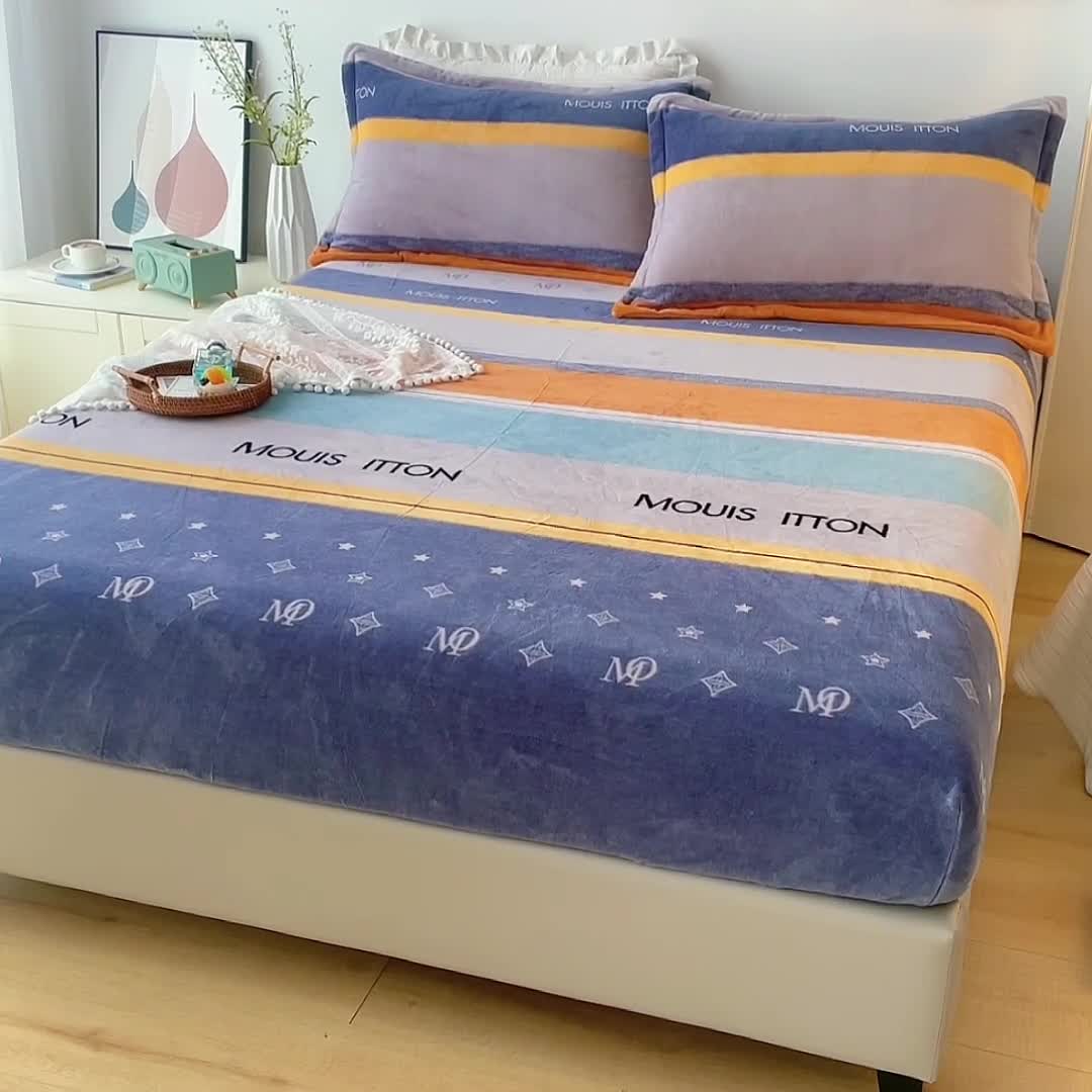 91家纺网 家纺一手货源 找家纺 2024新款230克牛奶绒印花单品床笠可定做任意尺寸北欧印象