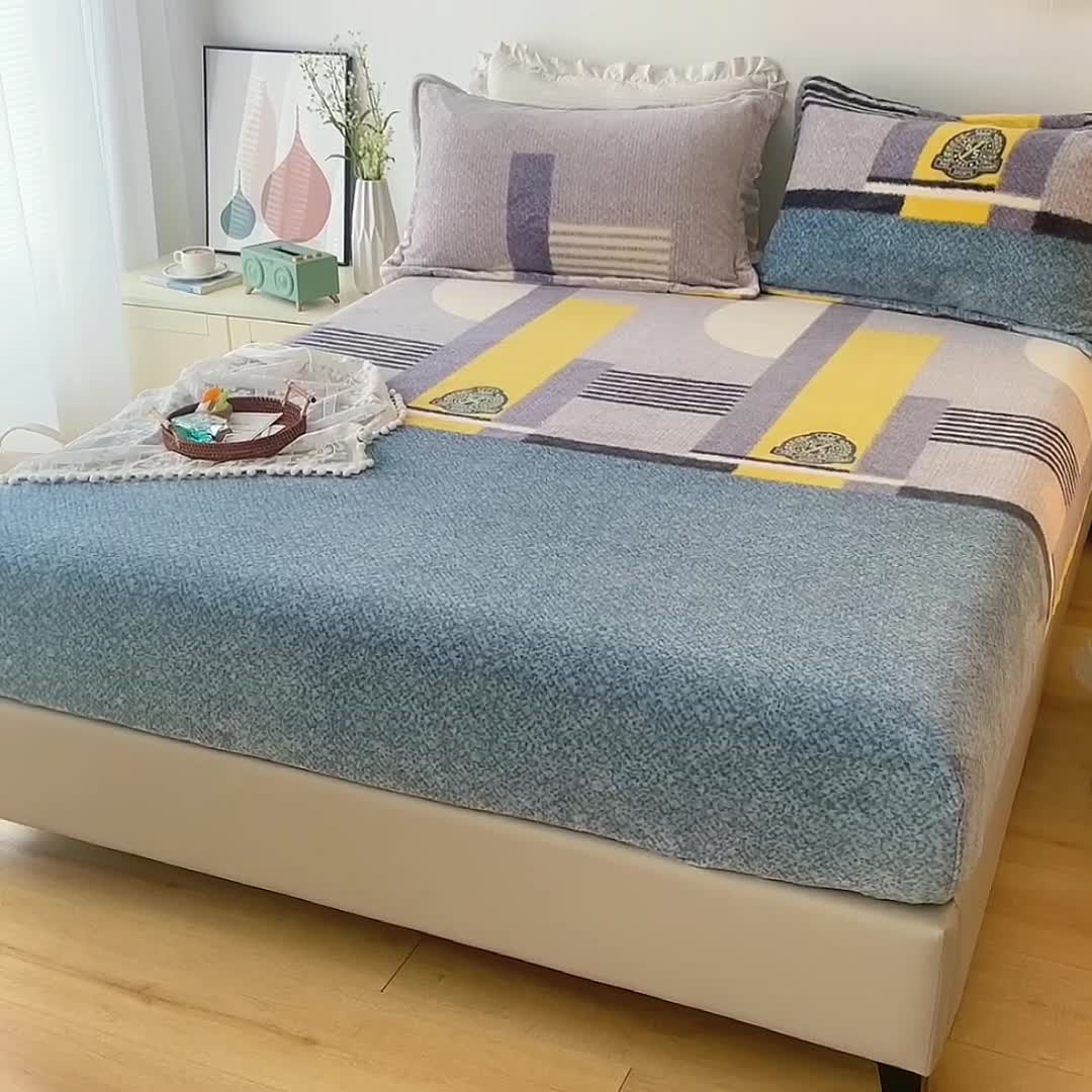 91家纺网 家纺一手货源 找家纺 2024新款230克牛奶绒印花单品床笠 可定做任意尺寸 憧憬