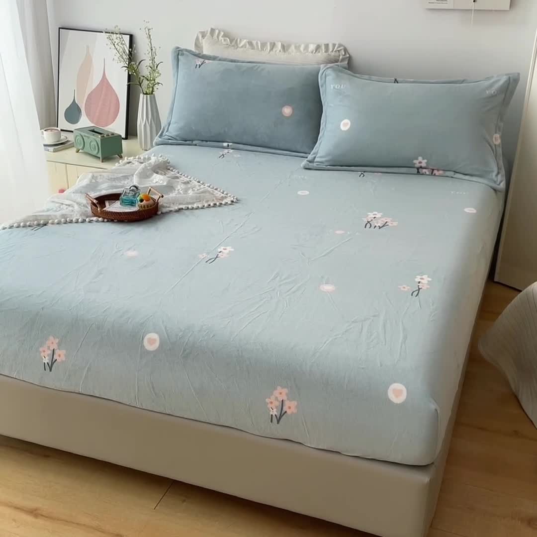 91家纺网 家纺一手货源 找家纺 2024新款230克牛奶绒印花单品床笠 可定做任意尺寸 静香