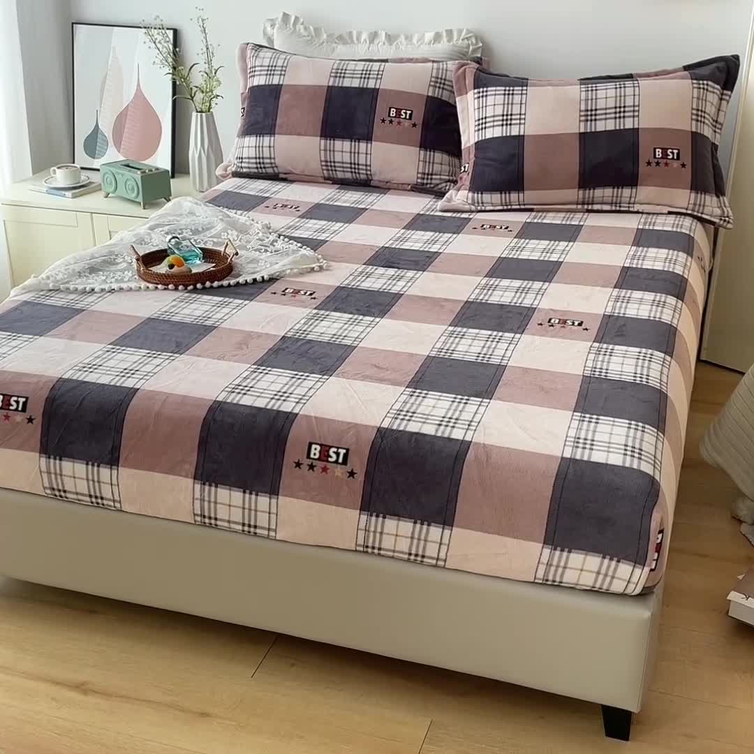 91家纺网 家纺一手货源 找家纺 2024新款230克牛奶绒印花单品床笠可定做任意尺寸克洛格林