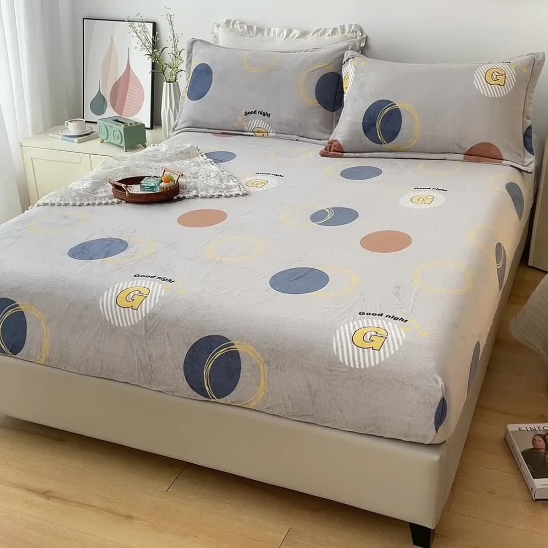 91家纺网 家纺一手货源 找家纺 （总）2024新款230克牛奶绒印花单品床笠 可定做任意尺寸